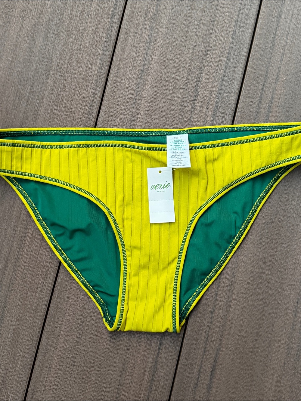 NWT Aerie Yellow & Green Ribbed Bikini Bottom